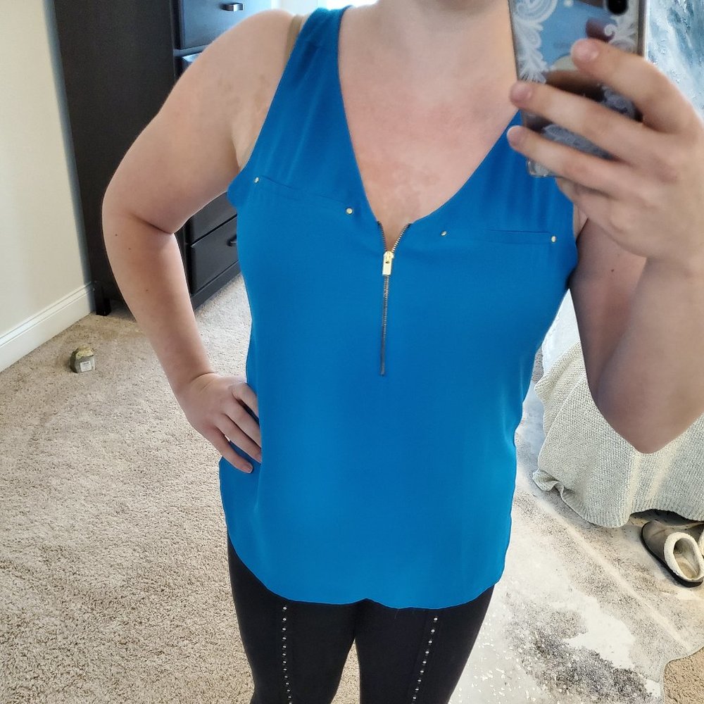 Aqua silk tank top with front zipper
